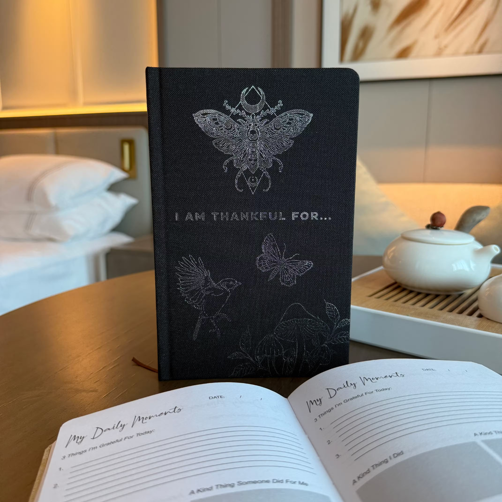 Guided and blank journals for reflection, gratitude and planning – ideal partners for your evening rituals and self-discovery journey.