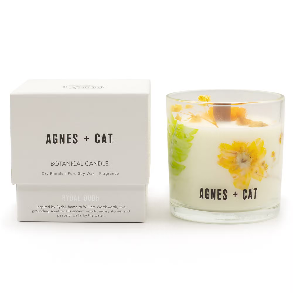 Agnes + Cat Botanical Soy Wax Candle - Rydal Oudh in a giftable box