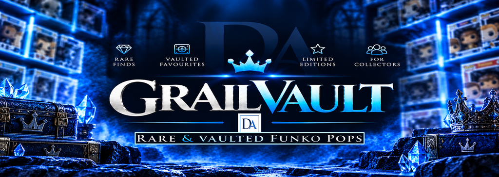 GrailVault rare and vaulted Funko Pop collectibles banner featuring a werewolf vinyl figure, limited-edition boxed Pops and exclusive collector's grails.