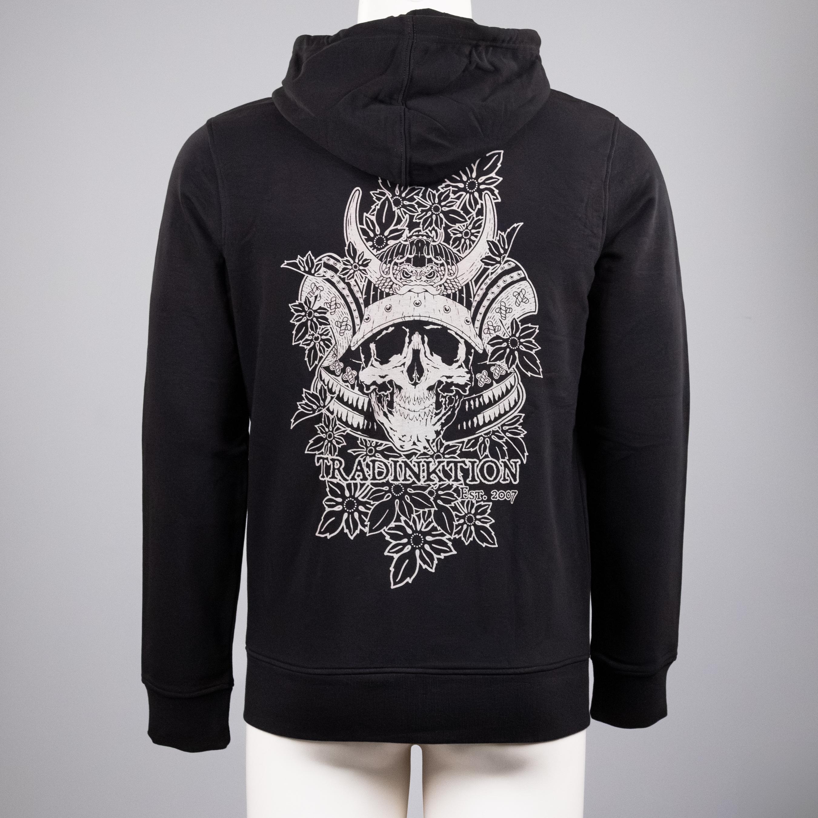 Sweat-shirt zippé noir logo samouraï argent