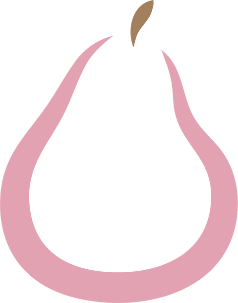 Logo de PeraRosa qui représente une poire stylisée dont les contours sont roses, l'intérieur est blanc. La queue de la poire est marron.