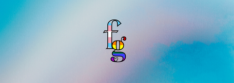Logo flo gournay : f aux couleurs de la transidentité et g aux couleurs du drapeaux LGBT