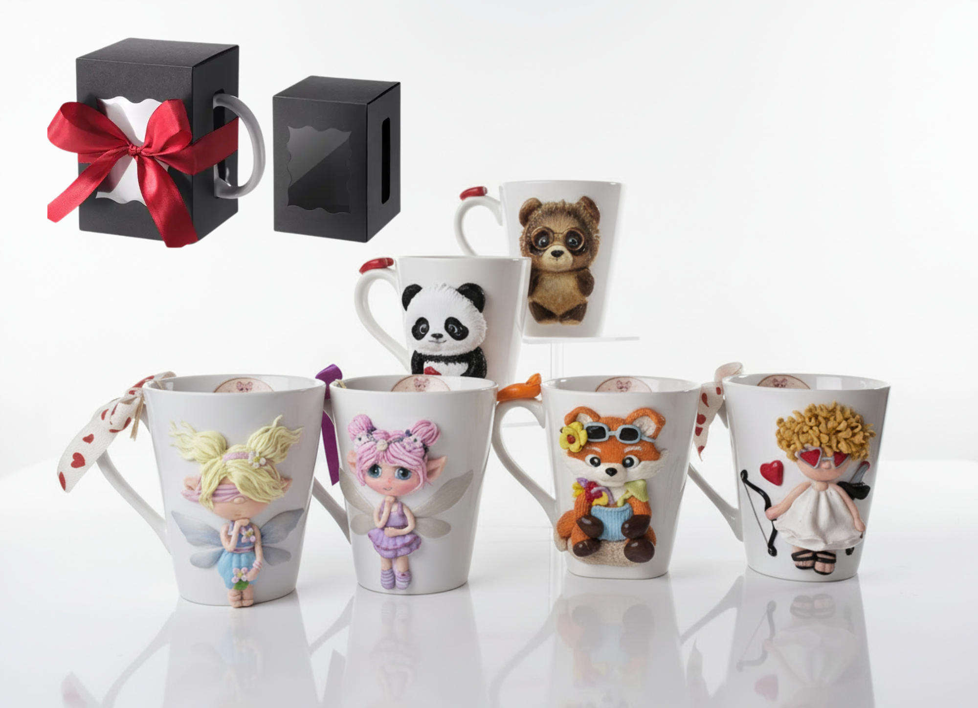 Mugs décorés en pâte fimo, pâte polymère, idée de cadeaux unique et originale