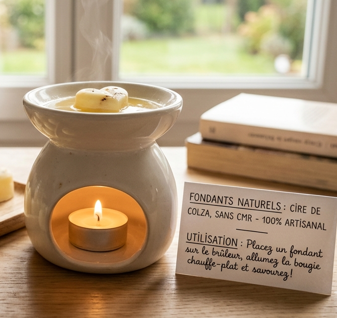 Découvrez comment utiliser mes fondants parfumés artisanaux. Une diffusion intense et saine grâce à la cire de colza 100% végétale et des parfums sans CMR. Guide complet pour un intérieur cocooning et naturel.