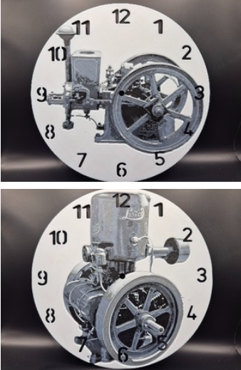 3d printed clocks featuring images of stationary engines