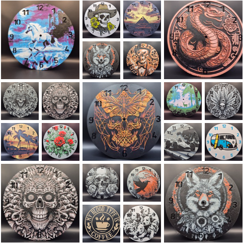 3d printed clocks featuring a variety of images