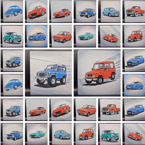 Hueforges featuring images of classic and modern cars