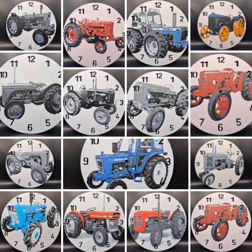 3d printed clocks featuring images of tractors