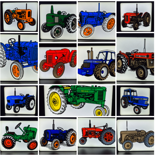 3d Printed Lightboxes featuring images of vintage and classic tractors