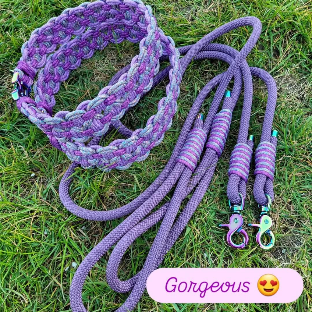 Custom paracord collar and leads sets made in customer kennel colours.