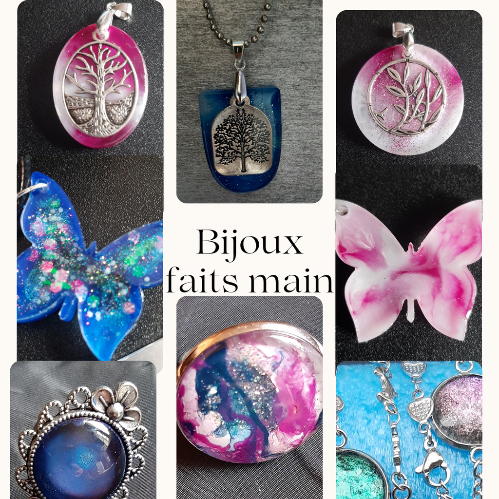 Bijoux faits main en résine et cabochon verre