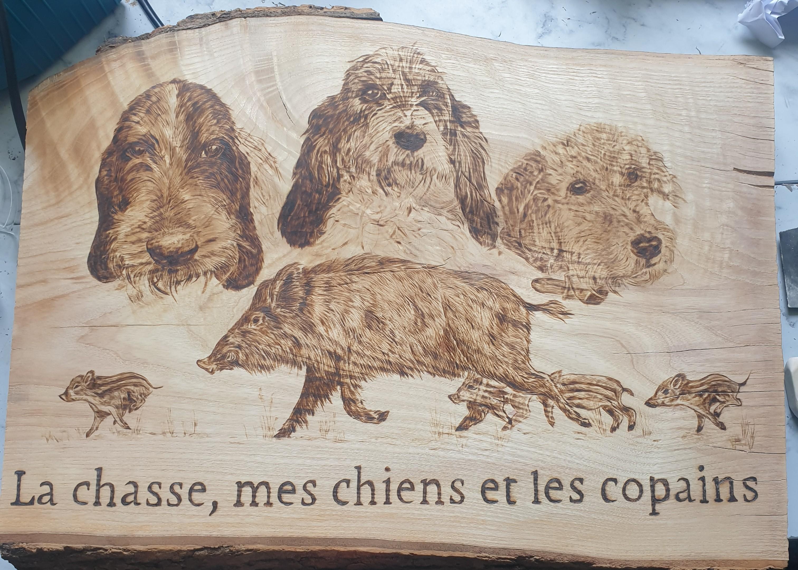 Pyrogravure sur bois faune sauvage
pyrogravure d 'animaux de la ferme vache poules portrait animaux 
pyrogravure d'animaux de compagnie chiens chats 
Cadeau chasseur chasseresse personnalisé
Art pyrogravure photographie animal sauvage
Pyrogravure fait main chasseur
Décoration chasseur faune sauvage
Œuvre d'art animalier pyrogravure bois
Cadeau chasse photographies faune sauvage
Pyrogravure Faune Sauvage Personnalisée - Cadeau Chasseur & Chasseresse
Œuvre d'Art en Pyrogravure : Faune Sauvage en Bois - Cadeau pour Chasseur
"Offrez un cadeau unique aux passionnés de chasse et de nature avec une pyrogravure réalisée à la main sur bois, inspirée de photographies de faune sauvage. Chaque œuvre est soigneusement gravée à la main, apportant une touche personnelle aux images de cerfs majestueux, de sangliers, de renards et d'autres animaux emblématiques. Parfait pour un chasseur ou une chasseresse, cette pièce d'art est un hommage à la beauté brute de la nature."