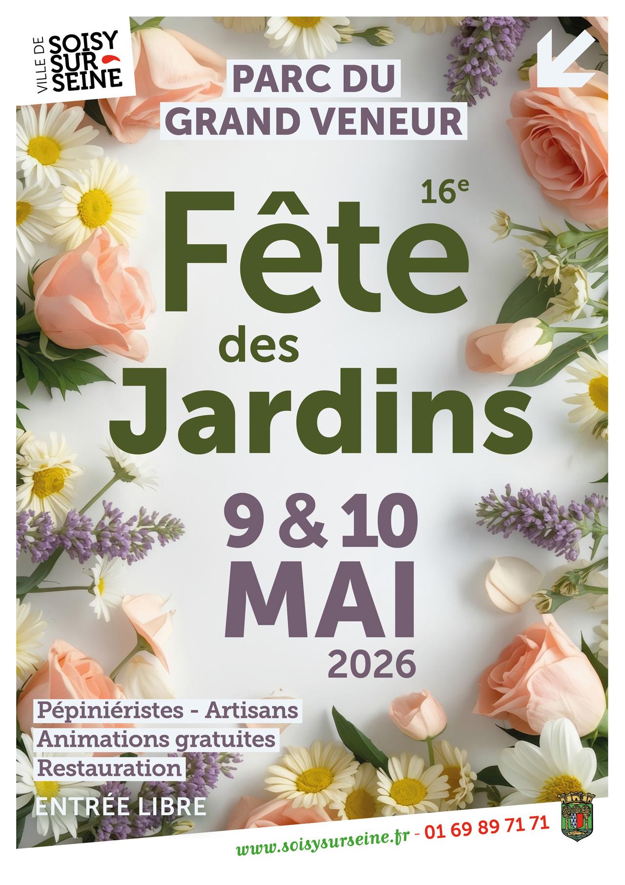 Affiche de la 15ème fête des jardins le 9 et 10 mai 2026 à Soisy sur Seine