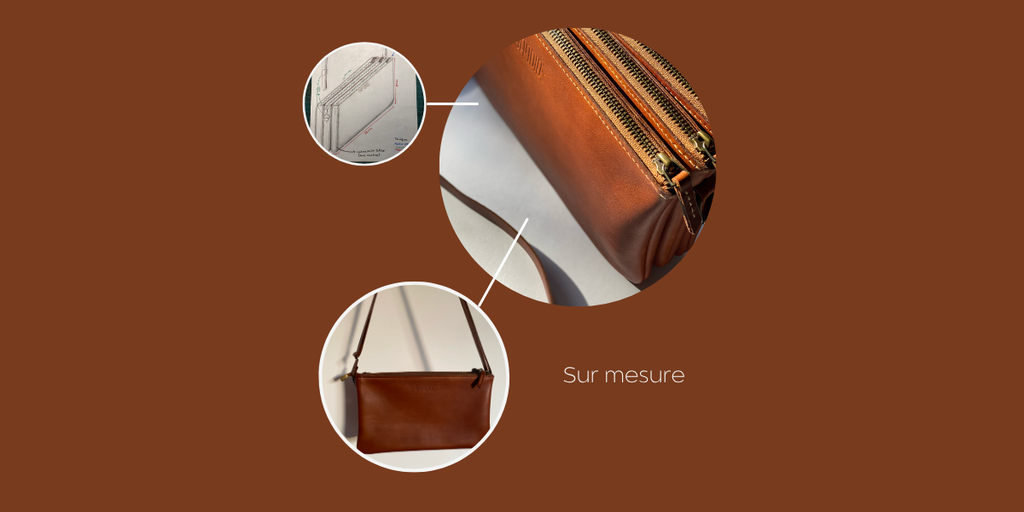 Sac en cuir sur mesure zippé. L'atelier Candide Vosges, Grand-est.
