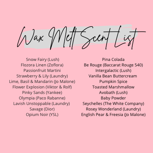 Wax melt scent list