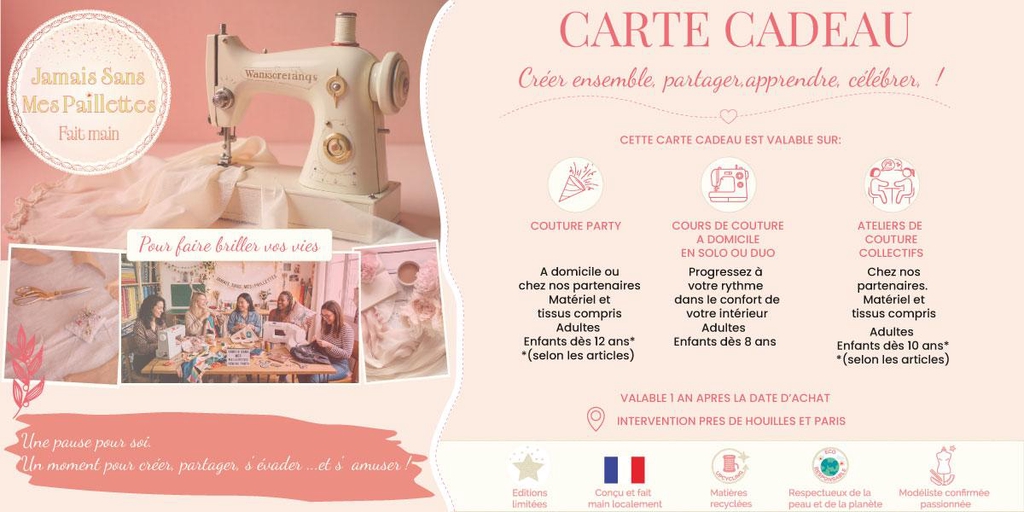 Offrez bien plus qu'une carte cadeau : un moment de créativité, de couture et de joie pour apprendre, créer et s'accorder une pause.