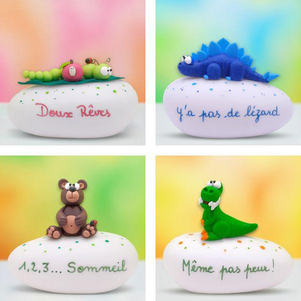 Exemples de veilleuses originales, mignonnes et rigolotes personnalisées avec petites phrases.