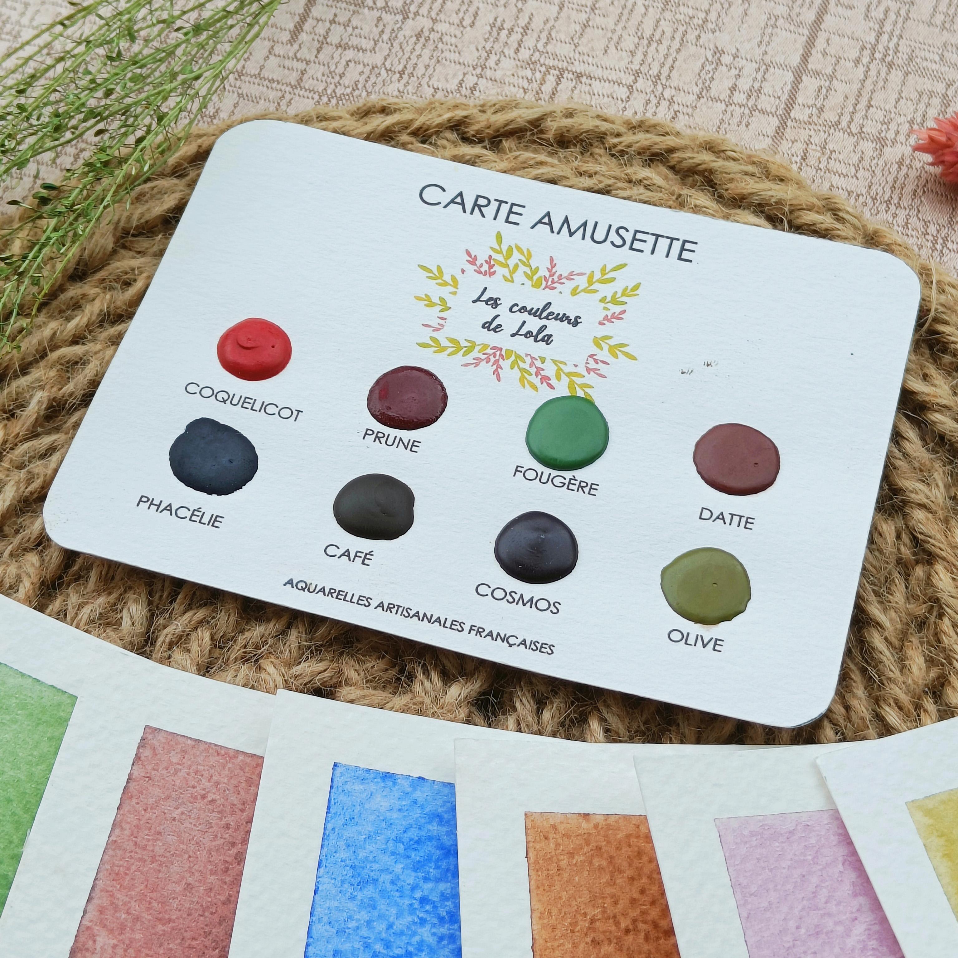 carte 8 échantillons peinture aquarelle artisanale