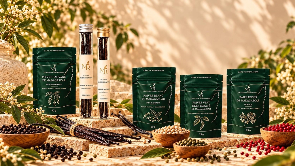 Tubes de vanille Bourbon et sachets d’épices de Madagascar Maison Ravina