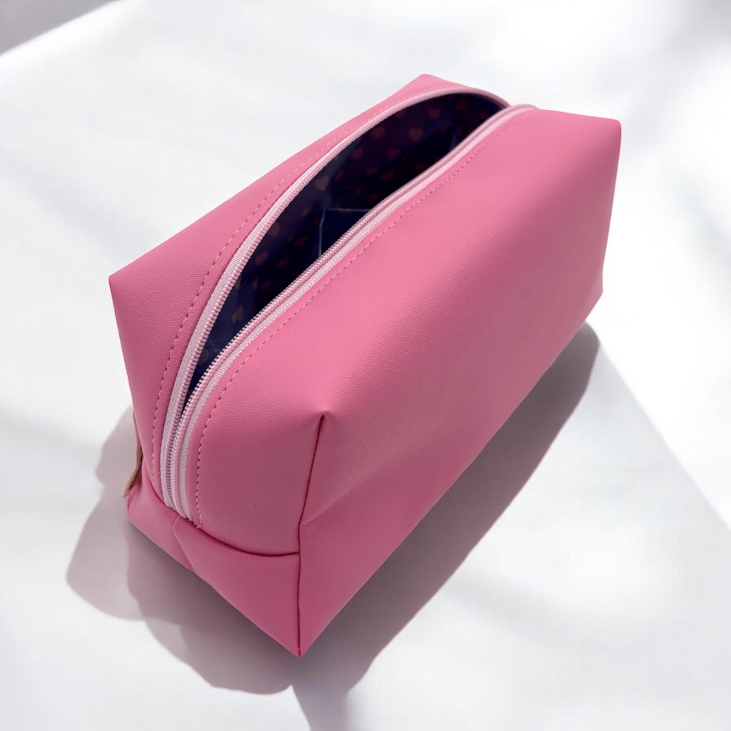 pinke Kosmetiktasche aus Kunstleder
