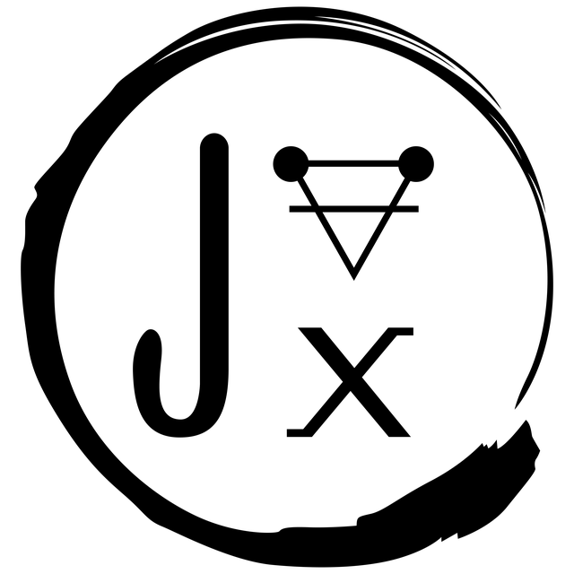 Logo / Maker's mark comprising of the letter J, X and the alchemical symbol for earth, water, fire and clay fused into one symbol.
