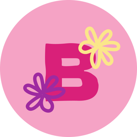 logo rose violet jaune avec la lettre b majuscule et des fleurs