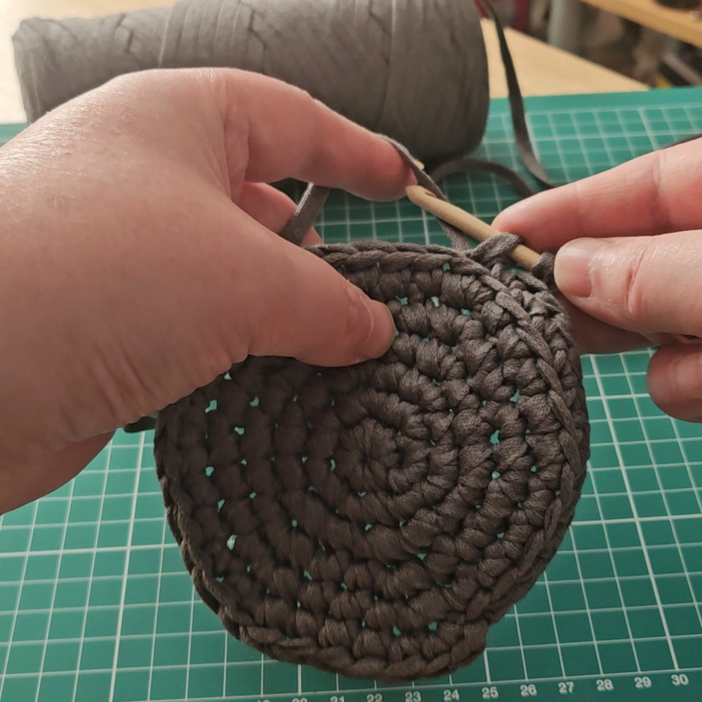 Layered crochet fibre-art structure in development for the Strata collection by GlySta Studio.