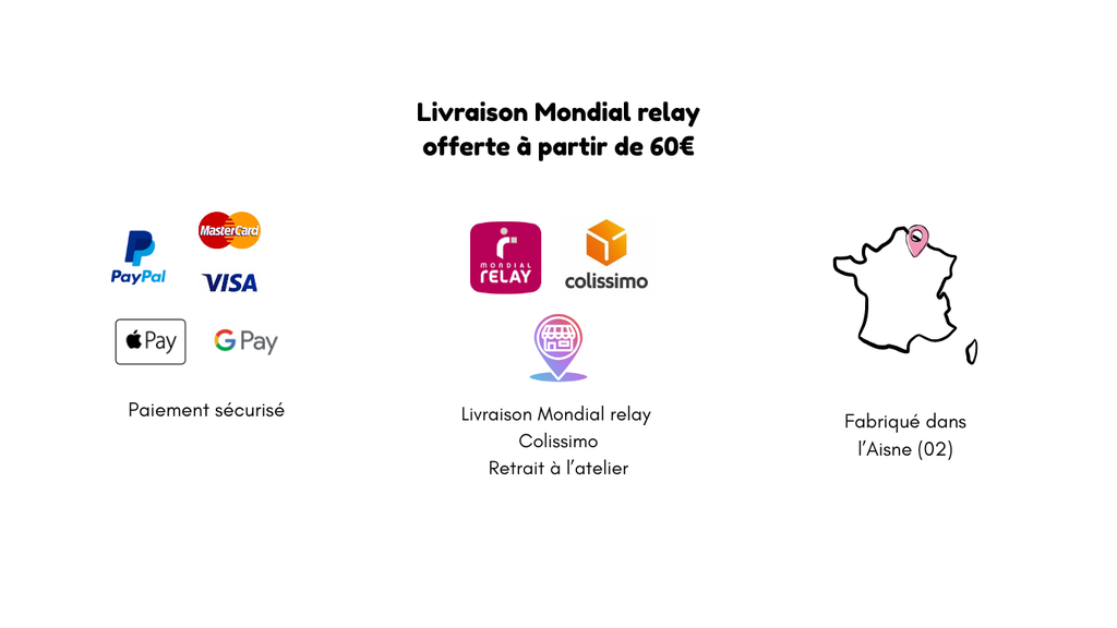 Paiement sécurisé, livraison mondial relay offerte à partir de 60€, Fabriqué dans l'Aisne (02)