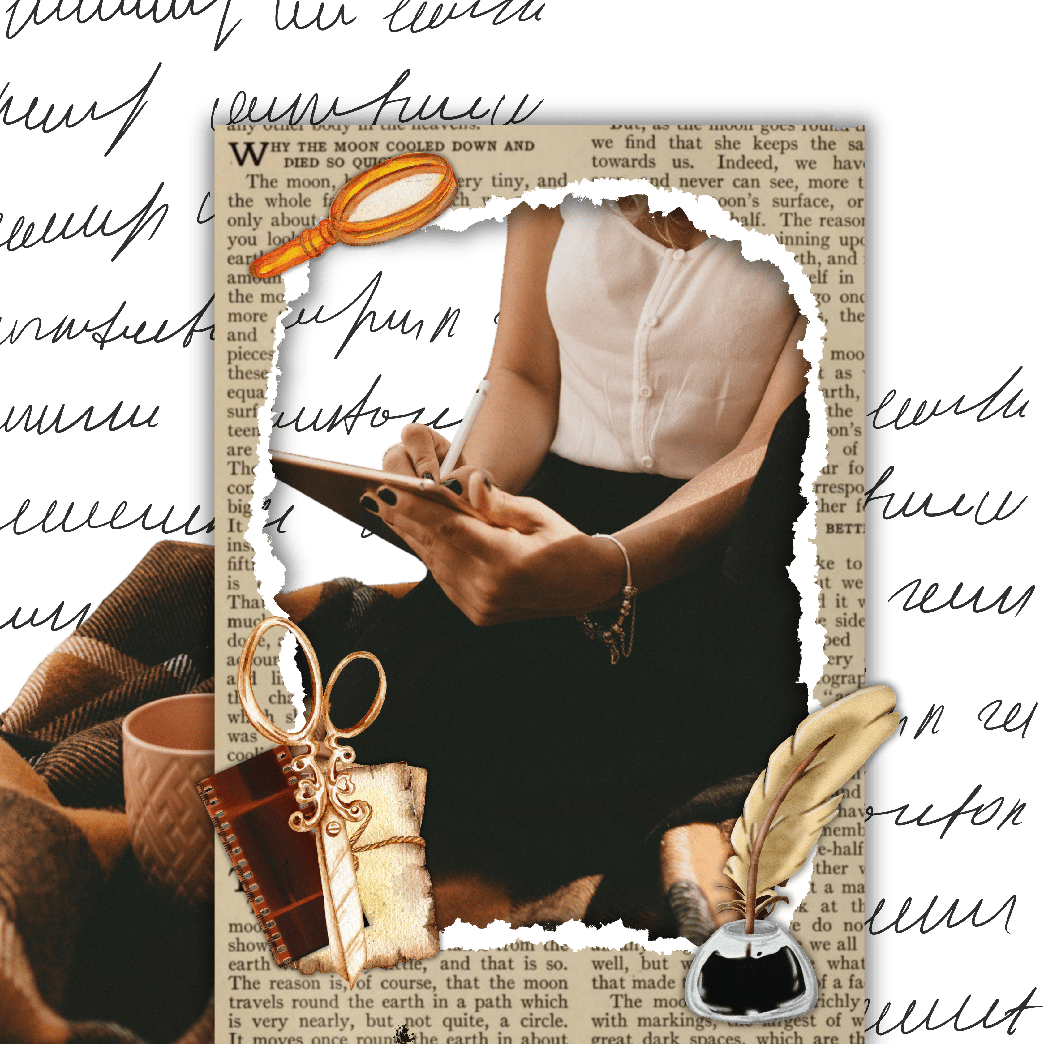 Image cosy d'une femme qui écrit - style vintage 
