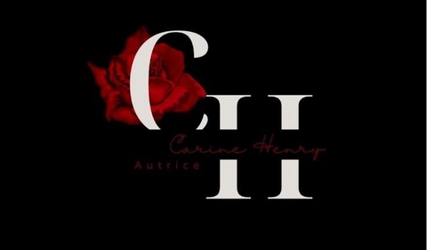 Logo de l'auteure Carine Henry - ses initiales en blanc sur fond noir avec une rose rouge.