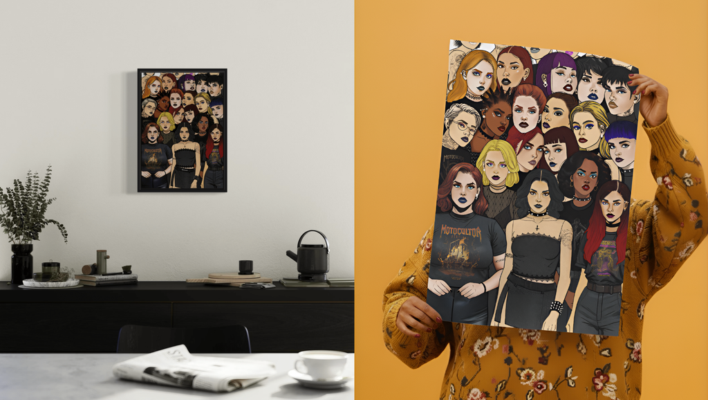 Illustration “Sororité Métallique”, hommage aux femmes de la scène metal, création originale de Rebecca Bedelia