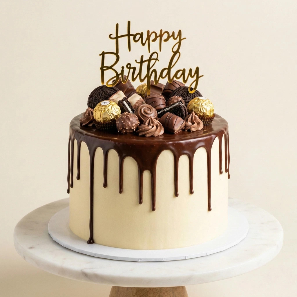 Delicious chocolate drip birthday cake available for custom order in London.