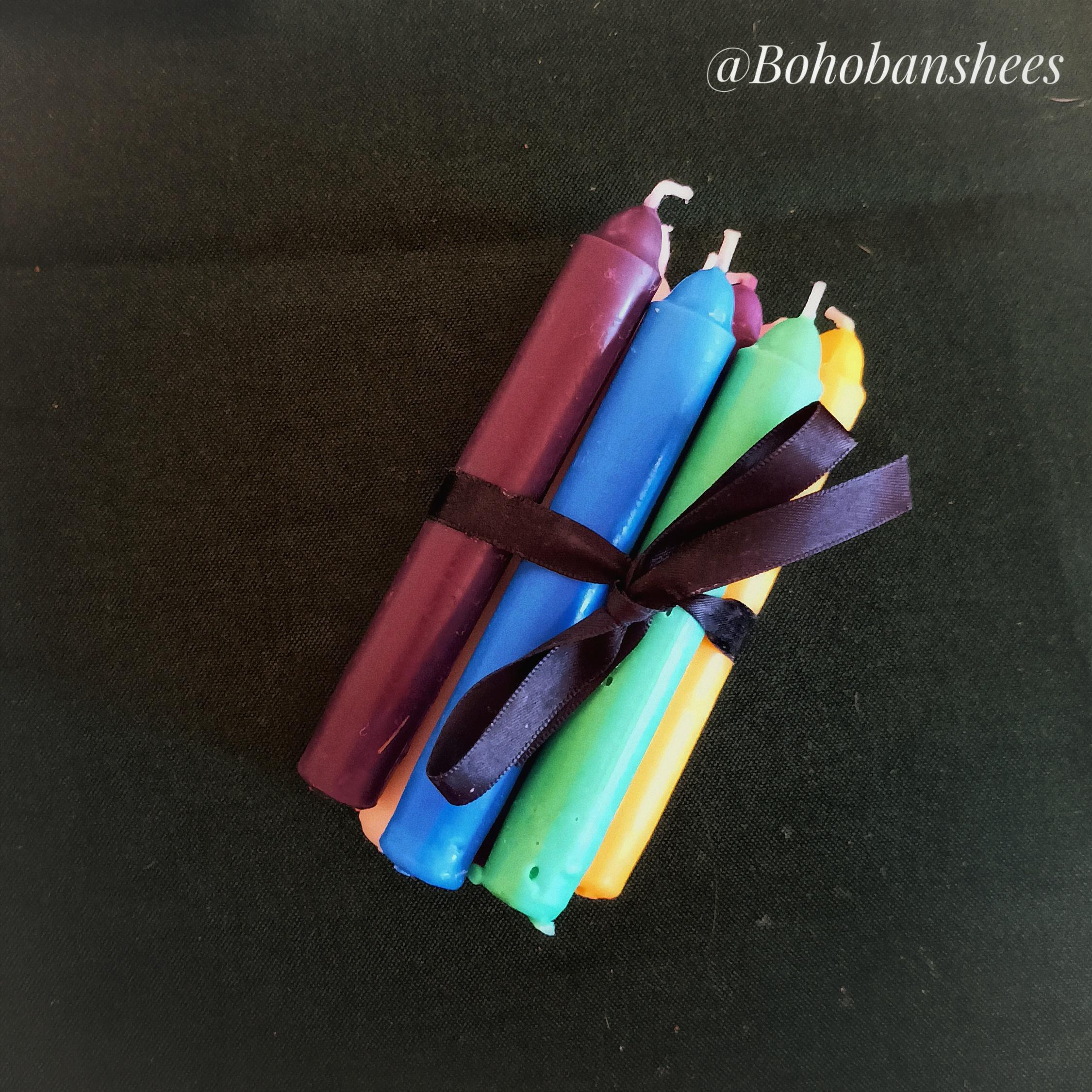 Multicoloured handmade mini taper candle set for candle magic and spell work