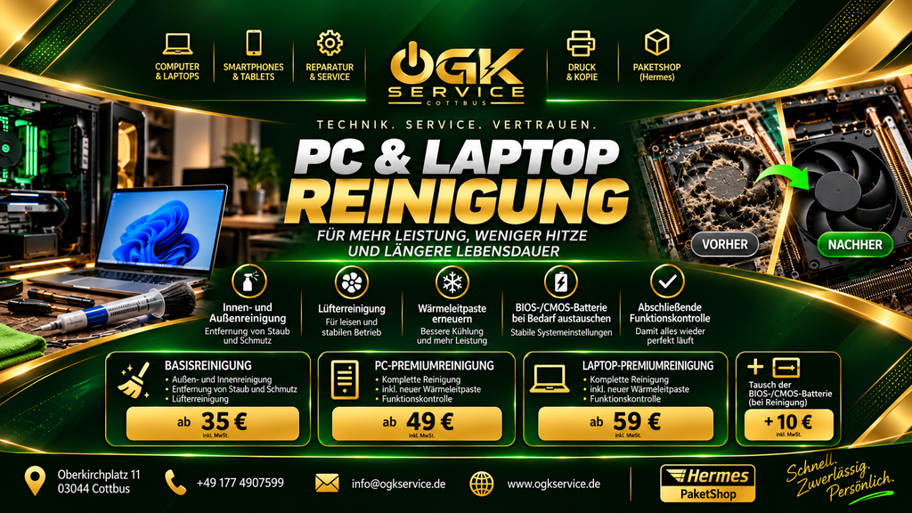 PC & Laptop Reinigung in Cottbus – Professionelle Wartung ab 35 € | OGK Service