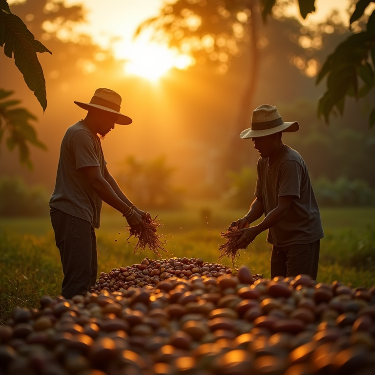 locals drying cacao beans