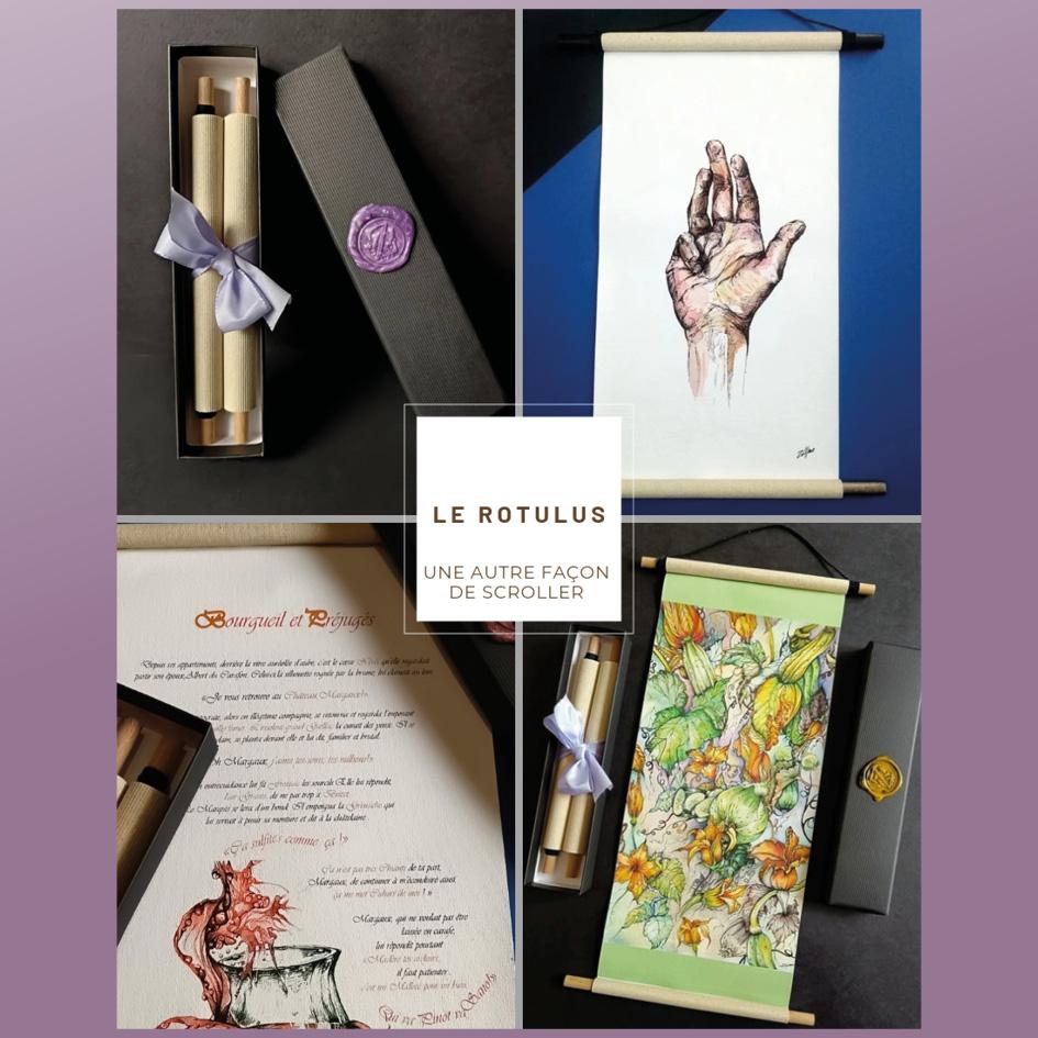 Rotulus, objet-livre en rouleau, curiosité artistique, parchemin, scrolling