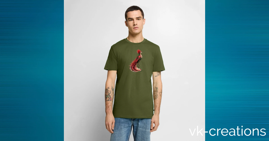 T-shirt Rosie de VK Créations porté par un homme, illustré avec la créature légendaire de l'univers cinématographique sur un t-shirt vert.