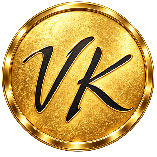 Logo VK Créations, médaillon doré avec les initiales VK.