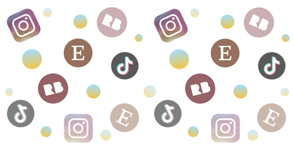 A background of social media logos: TikTok, Instagram, Redbubble & Etsy