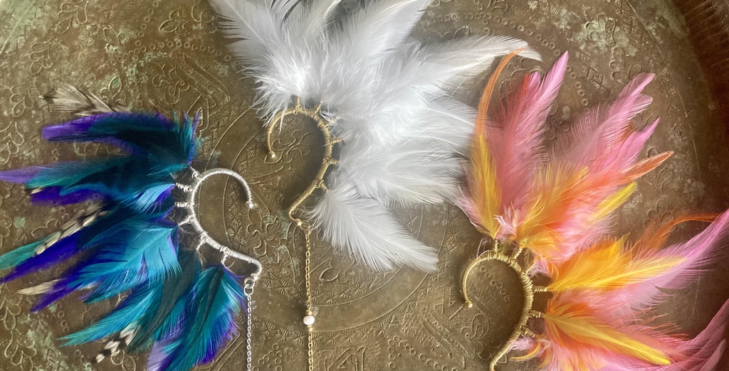 earcuff ear cuff tour d'oreile plumes manchette d'oreilles bijoux de mariée