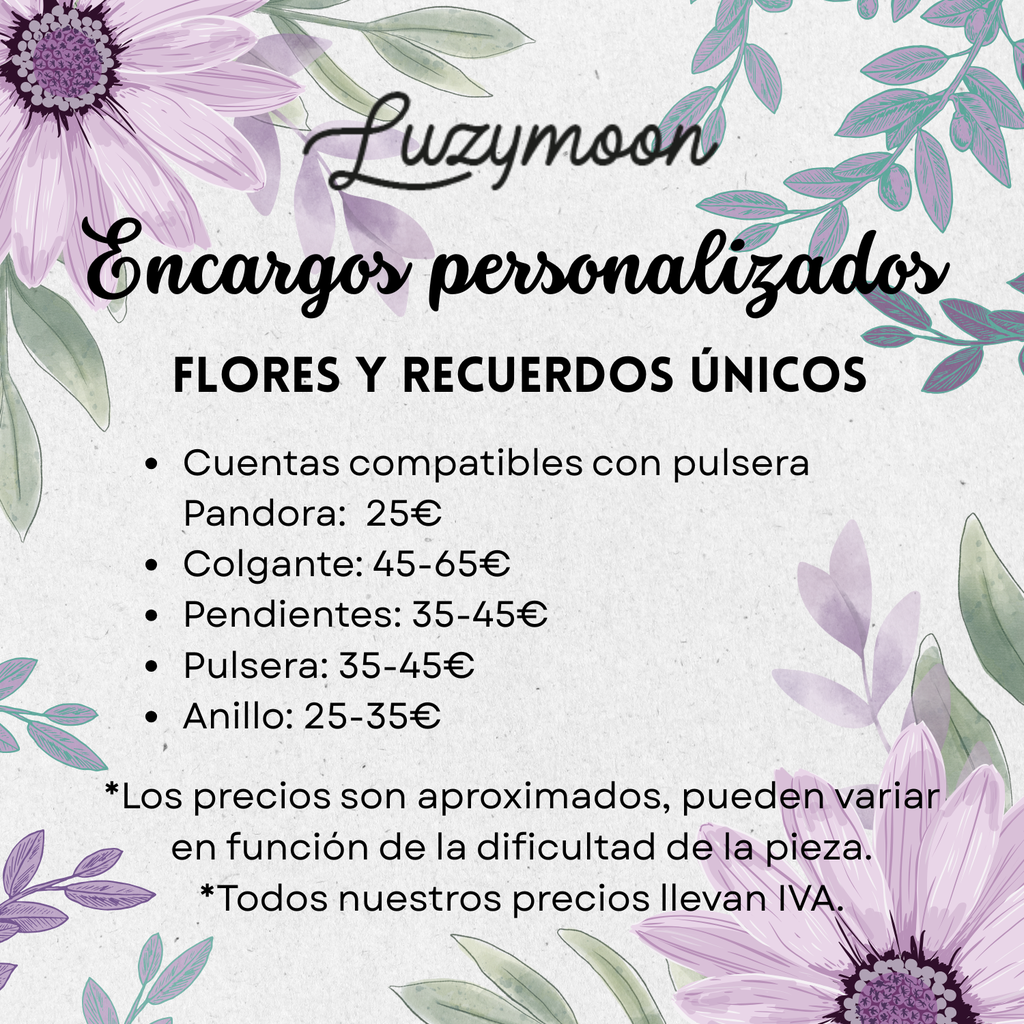 Precios encargos personalizados y joyería artesanal Luzymoon