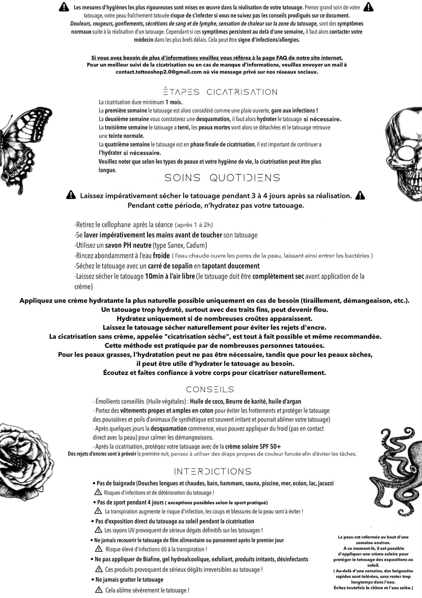 Fiche de soins informations post tatouage après séance
