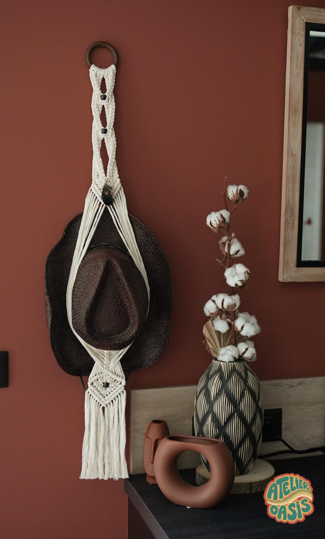 porte chapeau en macramé support pour chapeau suspendu