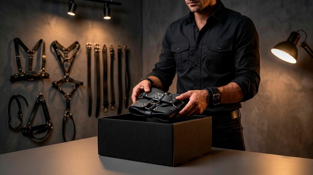 Diskreter Versand und neutrale Verpackung für BDSM Lederzubehör