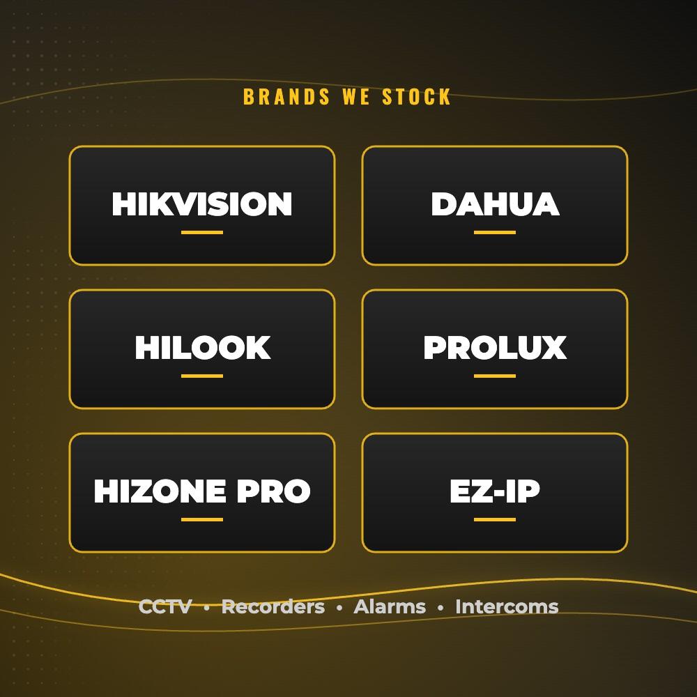 Brands stocked: Hikvision, Dahua, HiLook, Prolux, HiZone Pro, EZ-IP