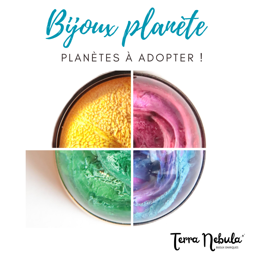 Bijoux planètes, couleurs en relief, original et envoûtant, pièces uniques, onirique, galaxie, légers et confortables