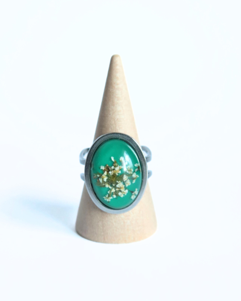 bague acier inoxydable taille réglable fait main fleuris colorés bijou confortable pièce unique