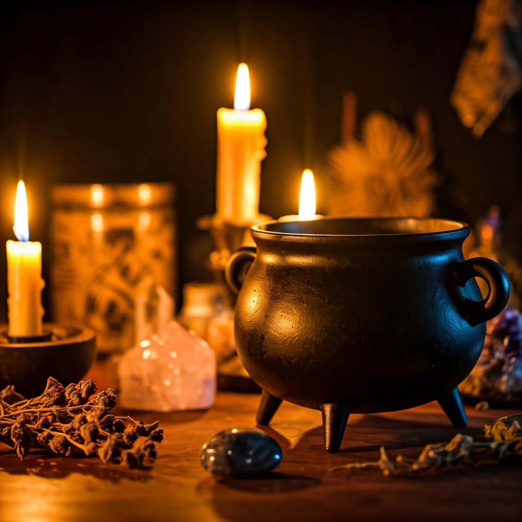 Cauldron, spells, book of shadows