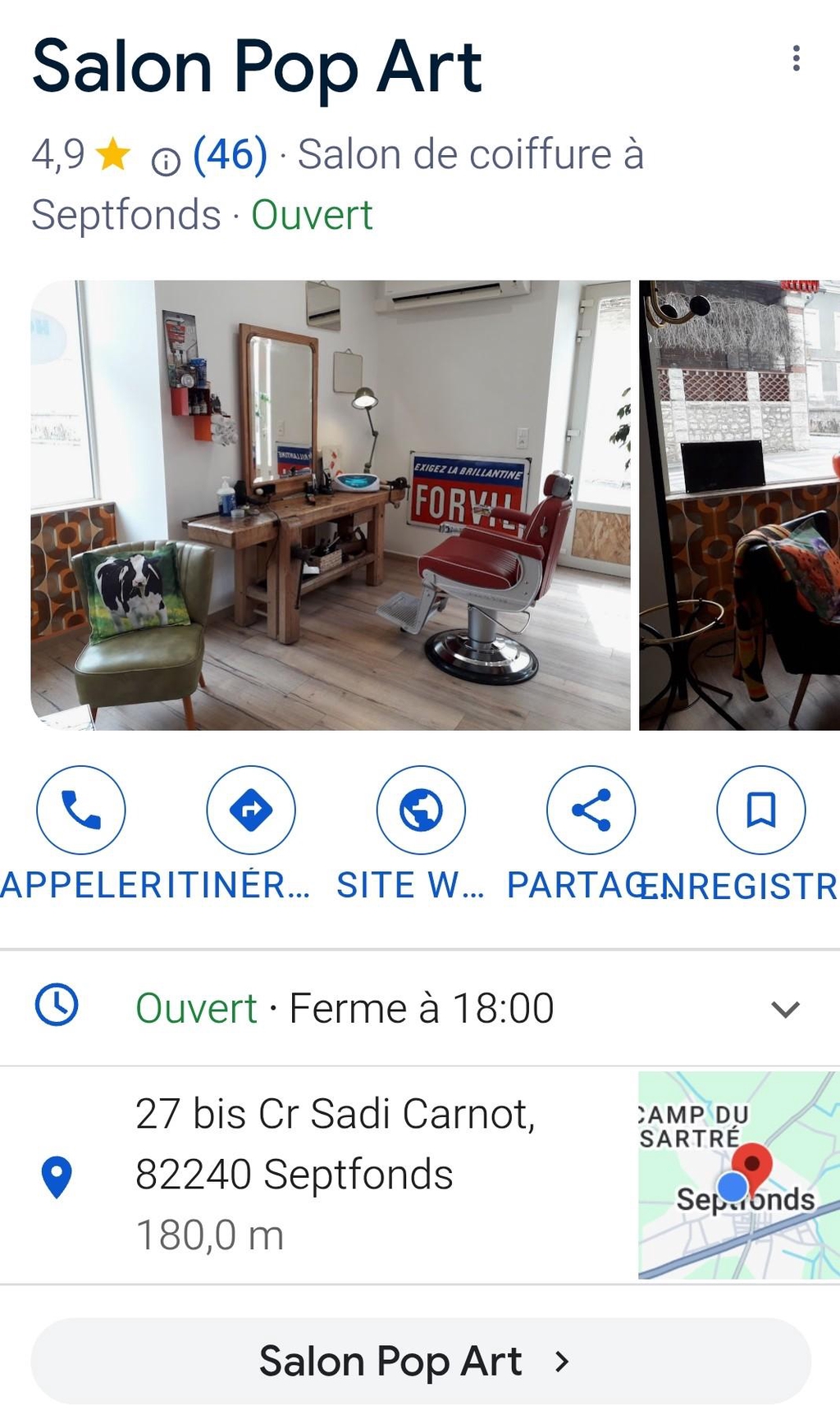 Point de vente 
Au Salon de coiffure Pop'art à Septfonds 