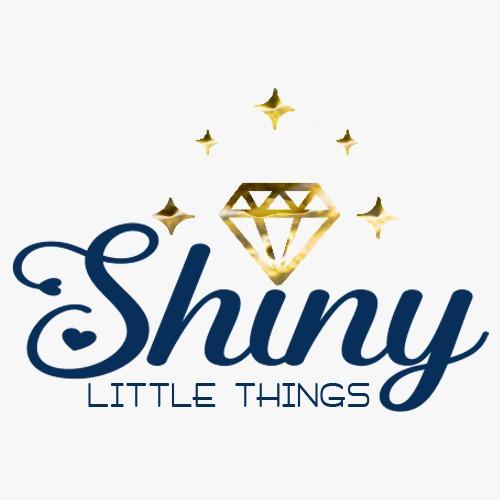Gold Diamond with an Arch of Gold Stars and the words Shiny Little Things in Navy.
